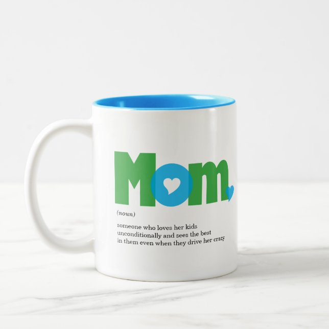 Funny Mum Definition Blue/Green Two-Tone Coffee Mug (Left)