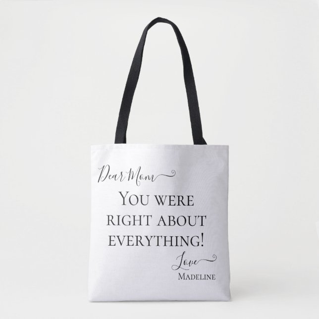 Funny Mum Mother Saying Modern Black and White Tote Bag (Front)