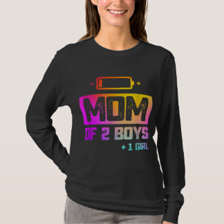 Funny Mum of 2 Boys 1 Girl Low Battery T-Shirt