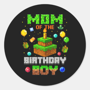 Funny Mum Of The Birthday Boy Party Video Gamer Pi Classic Round Sticker