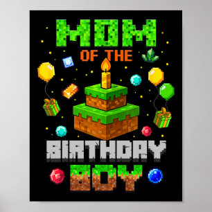 Funny Mum Of The Birthday Boy Party Video Gamer Pi Poster