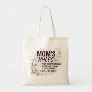 Funny Mum Rules Floral Watercolor Family Quote Tote Bag