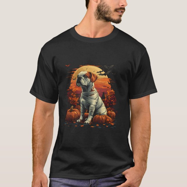 Funny Mummy Boxer Pumpkin Scary Halloween Dog Love T-Shirt (Front)