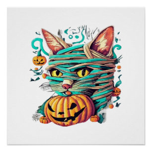 Funny Mummy Cat Halloween Poster