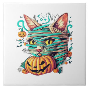 Funny Mummy Cat Halloween Tile