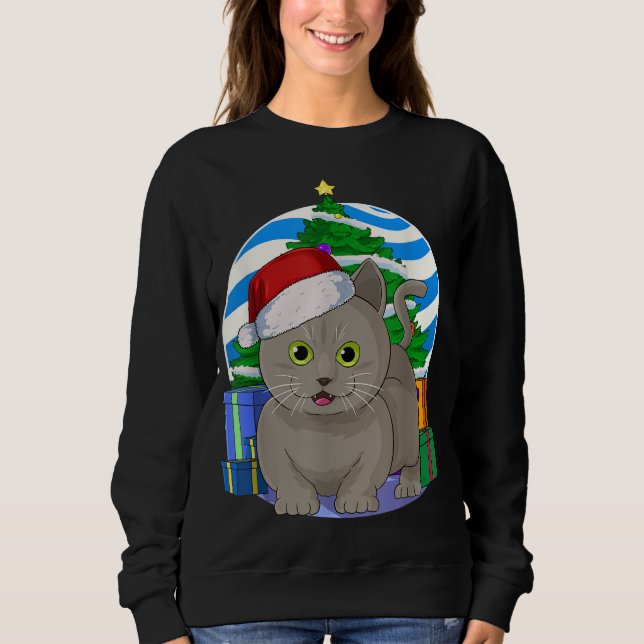 Funny Munchkin Cat Santa Christmas Tree Decor Sweatshirt (Front)