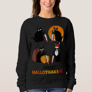 Funny Murderous Cat Turkey Hallo-thank-mas Thanksg Sweatshirt