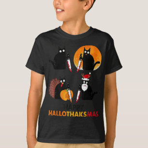 Funny Murderous Cat Turkey Hallo-thank-mas Thanksg T-Shirt