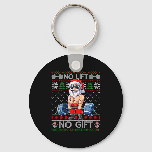 Funny Muscle Santa Lifting Christmas Ugly Christma Key Ring (Front)