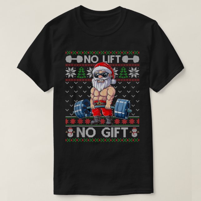 Funny Muscle Santa Lifting Christmas Ugly Christma T-Shirt (Design Front)