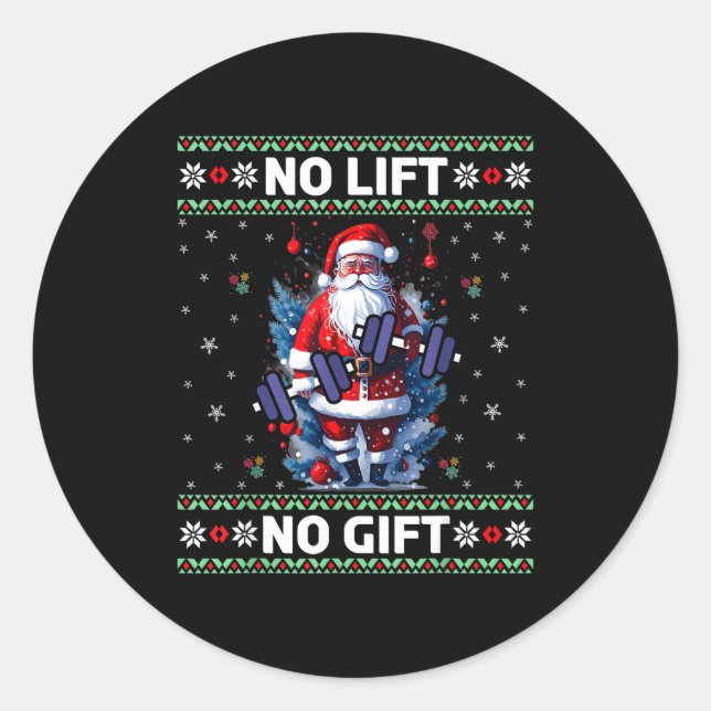 Funny Muscle Santa Lifting Ugly Christmas Sweater  Classic Round Sticker (Front)