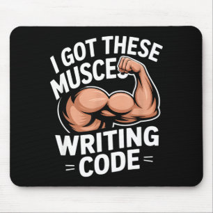 Funny muscles writing code saying programmer Funny Mouse Pad