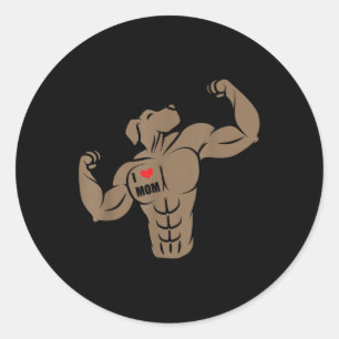 Funny Muscular Boxer Pit Bull Dog I Love Mum Tatto Classic Round Sticker