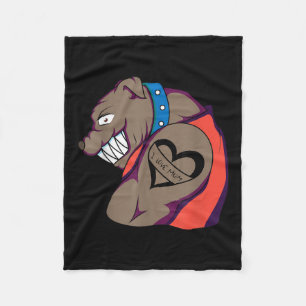 Funny Muscular Bulldog Dog I Love Mum Tattoo Lover Fleece Blanket