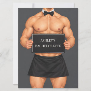 Funny Muscular Butler Bachelorette Party Invitation