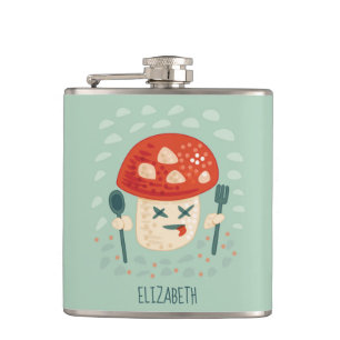 Funny Mushroom Food Character Weird Oddity Hip Flask