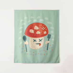 Funny Mushroom Food Character Weird Oddity Tapestry