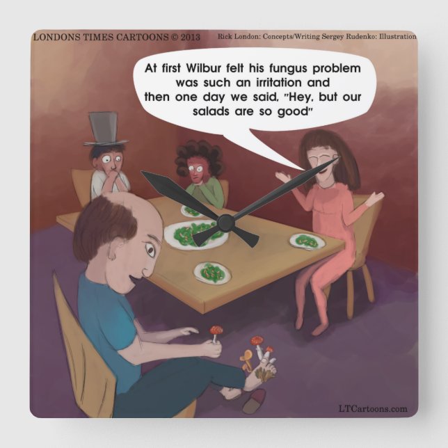 Funny Mushroom Salad Square Wall Clock (Front)