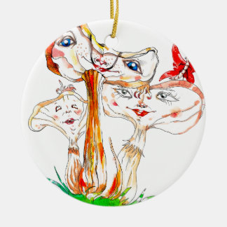Funny mushrooms ceramic tree decoration