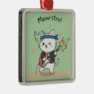 Funny Music Cat Playing Guitar Metal Tree Decoration