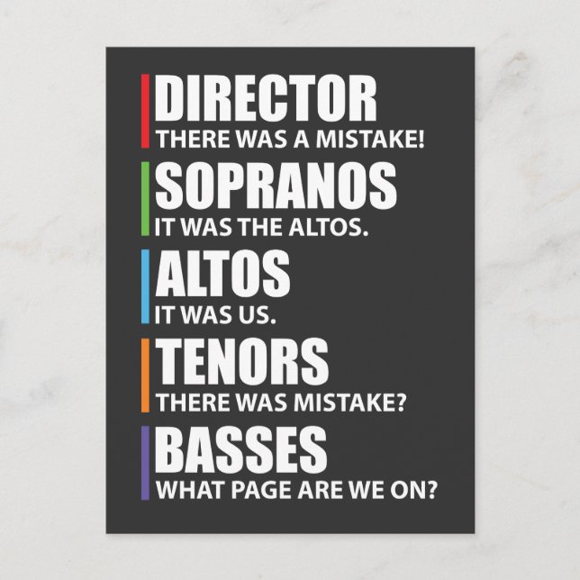 Funny Music Choir Singing Choir Joke Postcard (Front)