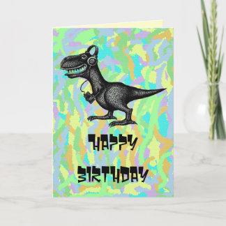 Funny music dinosaur happy birthday card design