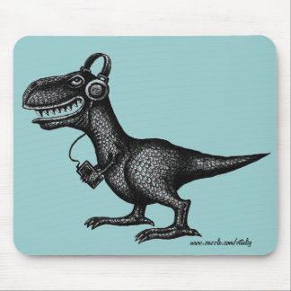 Funny music dinosaur pen ink drawing art mousepad