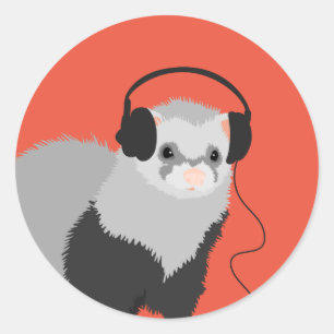 Funny Music Lover Ferret Classic Round Sticker