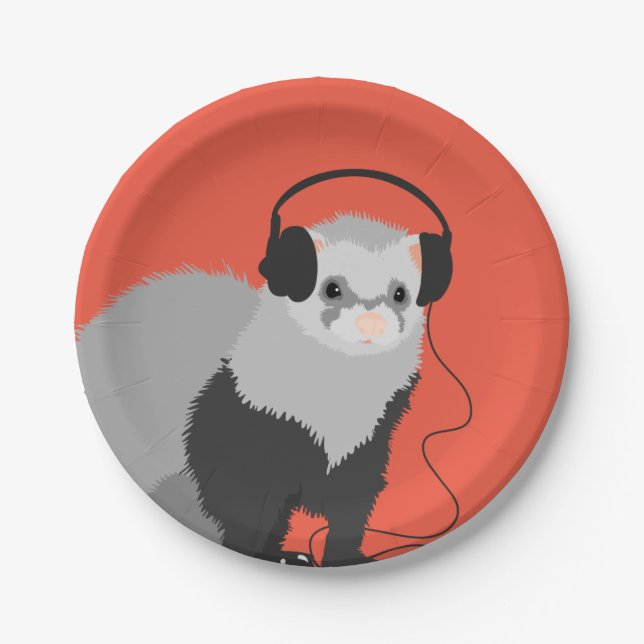 Funny Music Lover Ferret Paper Plate (Front)