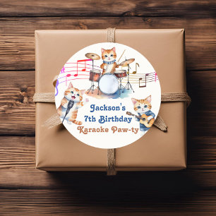 Funny Musical Cats Karaoke Kids Birthday Party  Classic Round Sticker