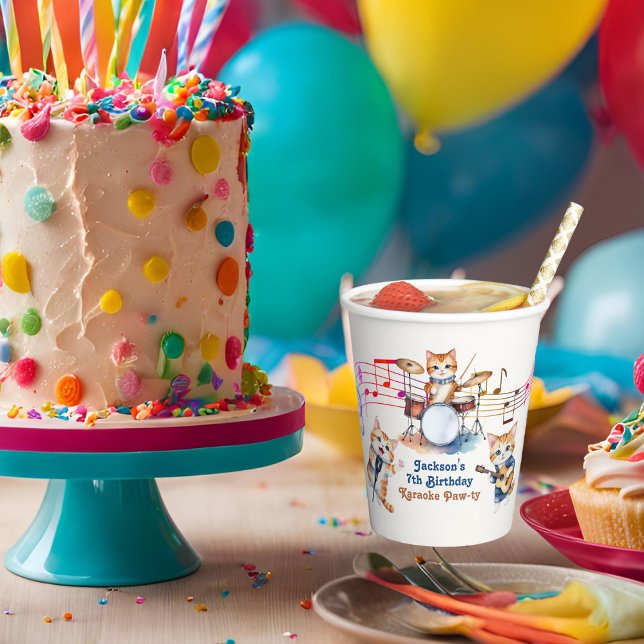 Funny Musical Cats Karaoke Kids Birthday Party  Paper Cups (Creator Uploaded)
