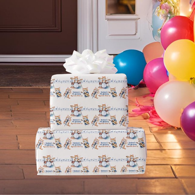 Funny Musical Cats Karaoke Kids Birthday Party  Wrapping Paper (Creator Uploaded)