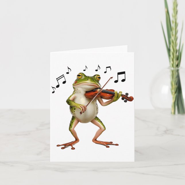 Funny Musician Violinist Cute Frog Playing Violin  Card (Front)