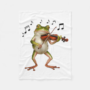 Funny Musician Violinist Cute Frog Playing Violin Fleece Blanket