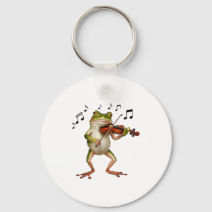 Funny Musician Violinist Cute Frog Playing Violin Key Ring