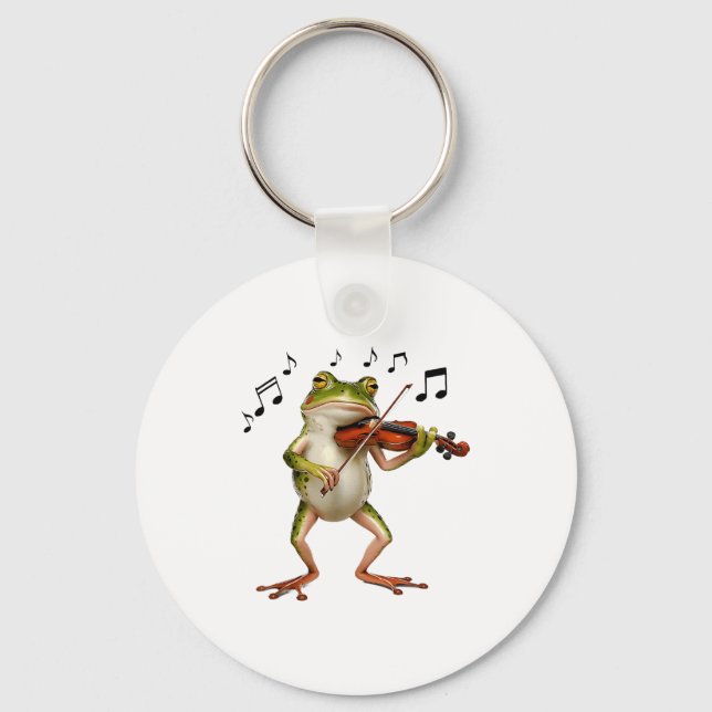 Funny Musician Violinist Cute Frog Playing Violin  Key Ring (Front)