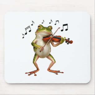 Funny Musician Violinist Cute Frog Playing Violin  Mouse Pad