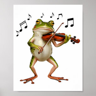 Funny Musician Violinist Cute Frog Playing Violin Poster