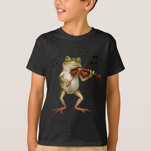 Funny Musician Violinist Cute Frog Playing Violin  T-Shirt (Front)