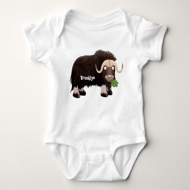 Funny musk ox cartoon illustration baby bodysuit (Front)