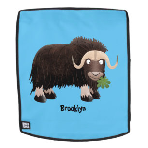 Funny musk ox cartoon illustration backpack