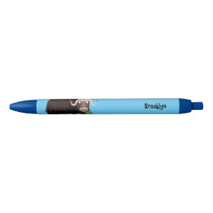 Funny musk ox cartoon illustration black ink pen