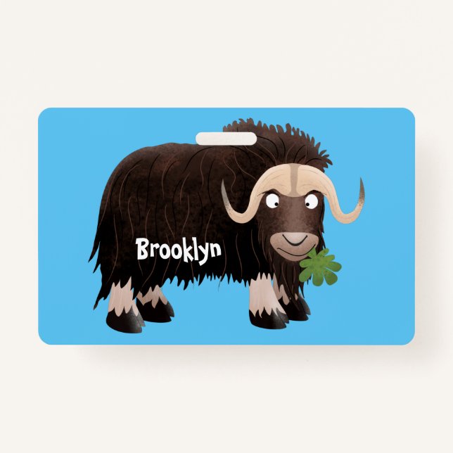 Funny musk ox cartoon illustration ID badge (Front)