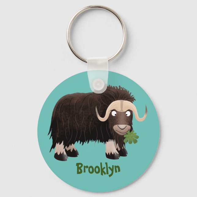 Funny musk ox cartoon illustration key ring (Front)