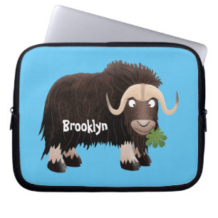 Funny musk ox cartoon illustration laptop sleeve
