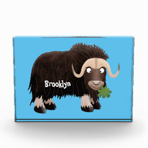 Funny musk ox cartoon illustration photo block