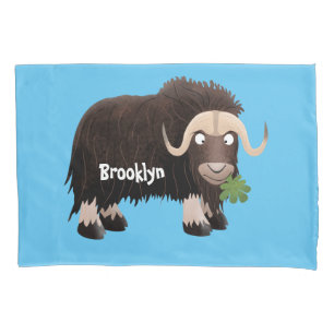 Funny musk ox cartoon illustration pillowcase