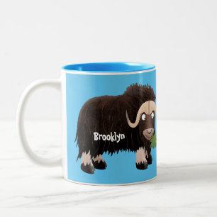 Funny musk ox cartoon illustration Two-Tone coffee mug