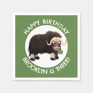 Funny musk ox cartoon personalised birthday napkin