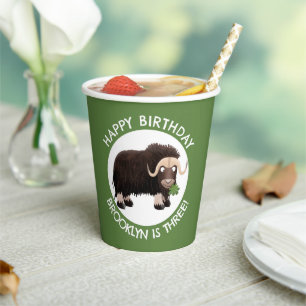 Funny musk ox cartoon personalised birthday paper cups